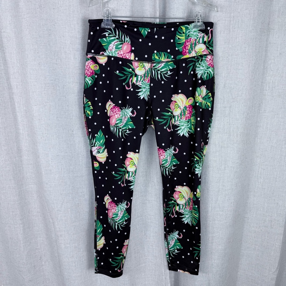 Crown & Ivy Legging Womens XL Multicolor Tropical Flamingo Stretch Yoga Gym NWOT